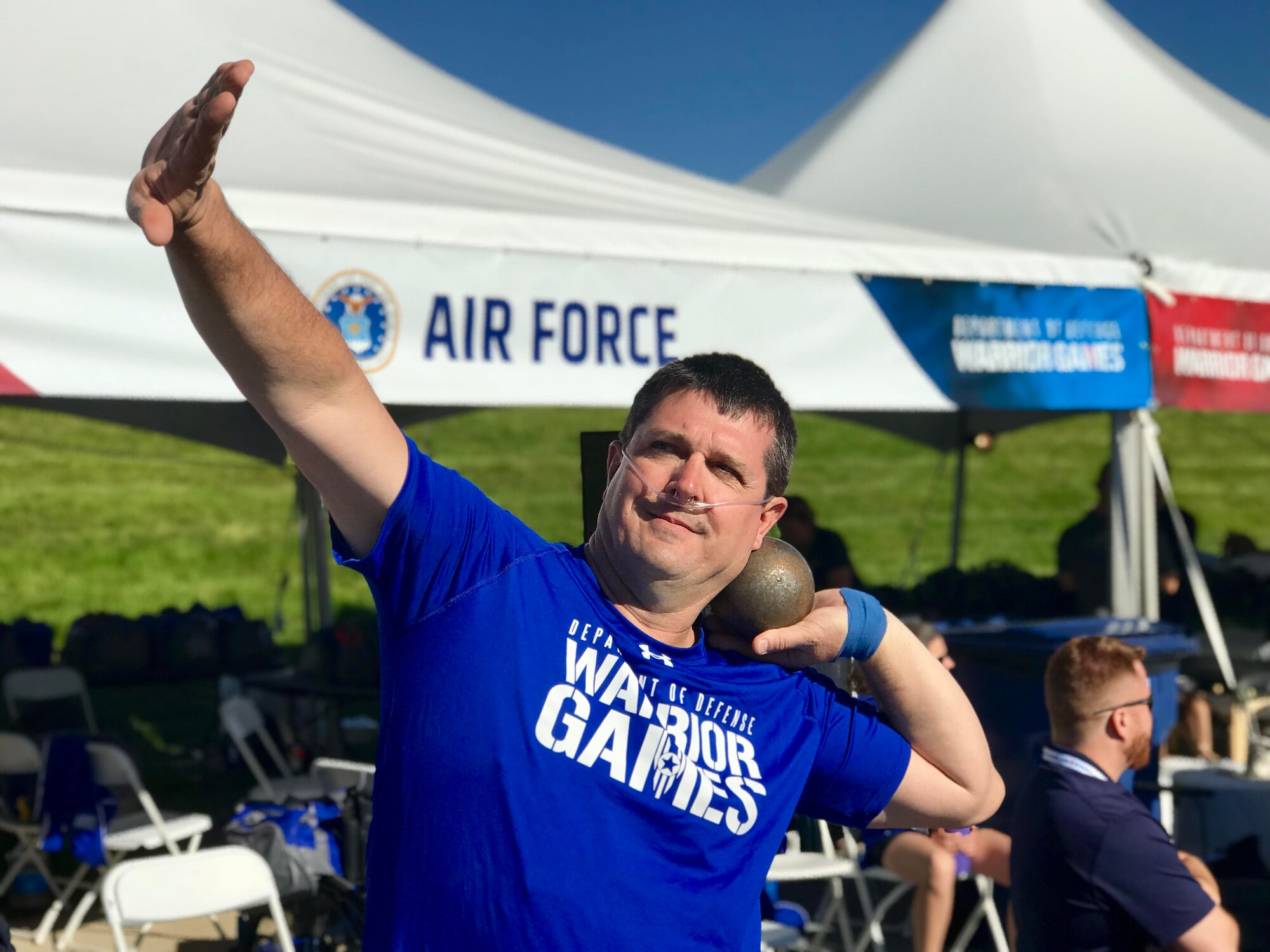 Angel took home gold medals in the seated shot put and discus (4.0 classifications) during the first official day of Warrior Games events. (U.S. Air Force photo by Alexx Pons)