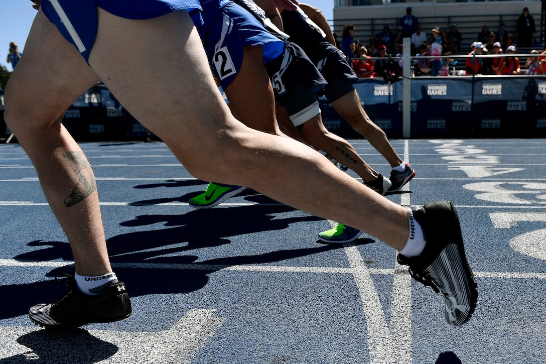 Wounded warriors compete in the DoD Warrior Games track and field competition.