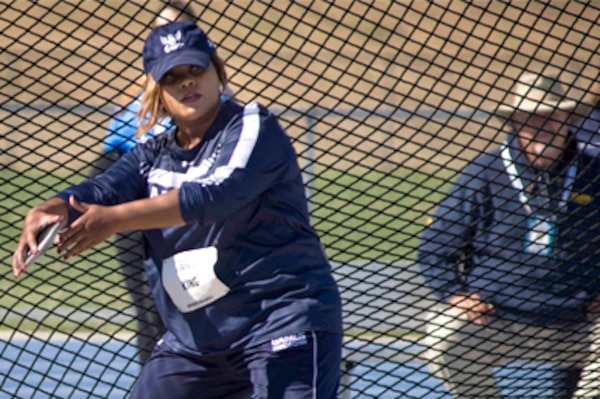 Retired Navy Yeoman 3rd Class Alexis King competes in a discus competition at the 2018 Department of Defense Warrior Games. Navy photo by Petty Officer 3rd Class Morgan K. Nall