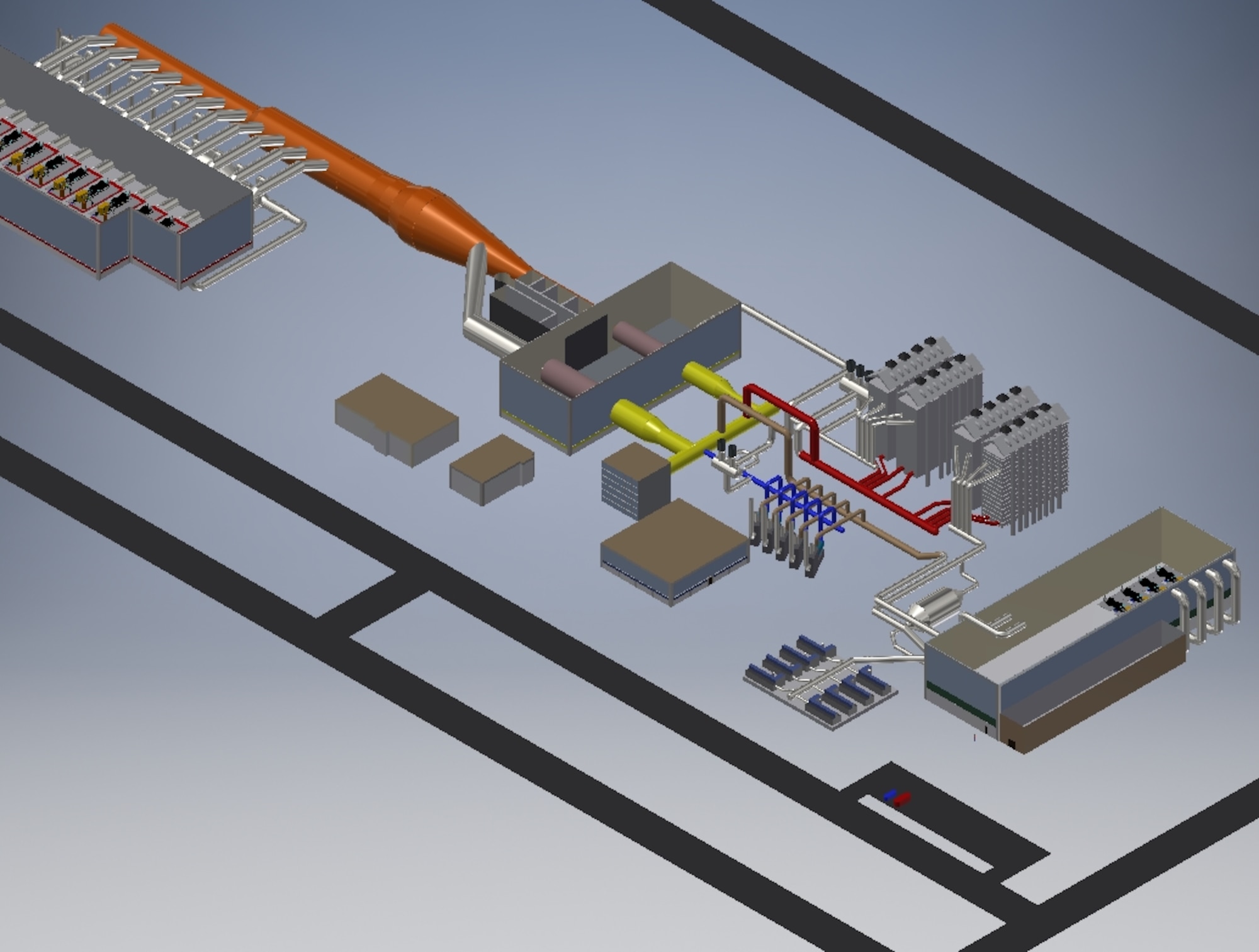 A digital 3-D model recently completed by Science and Analytical Engineer Dwain Clark depicts the Aeropropulsion Systems Test Facility. (U.S. Air Force photo)