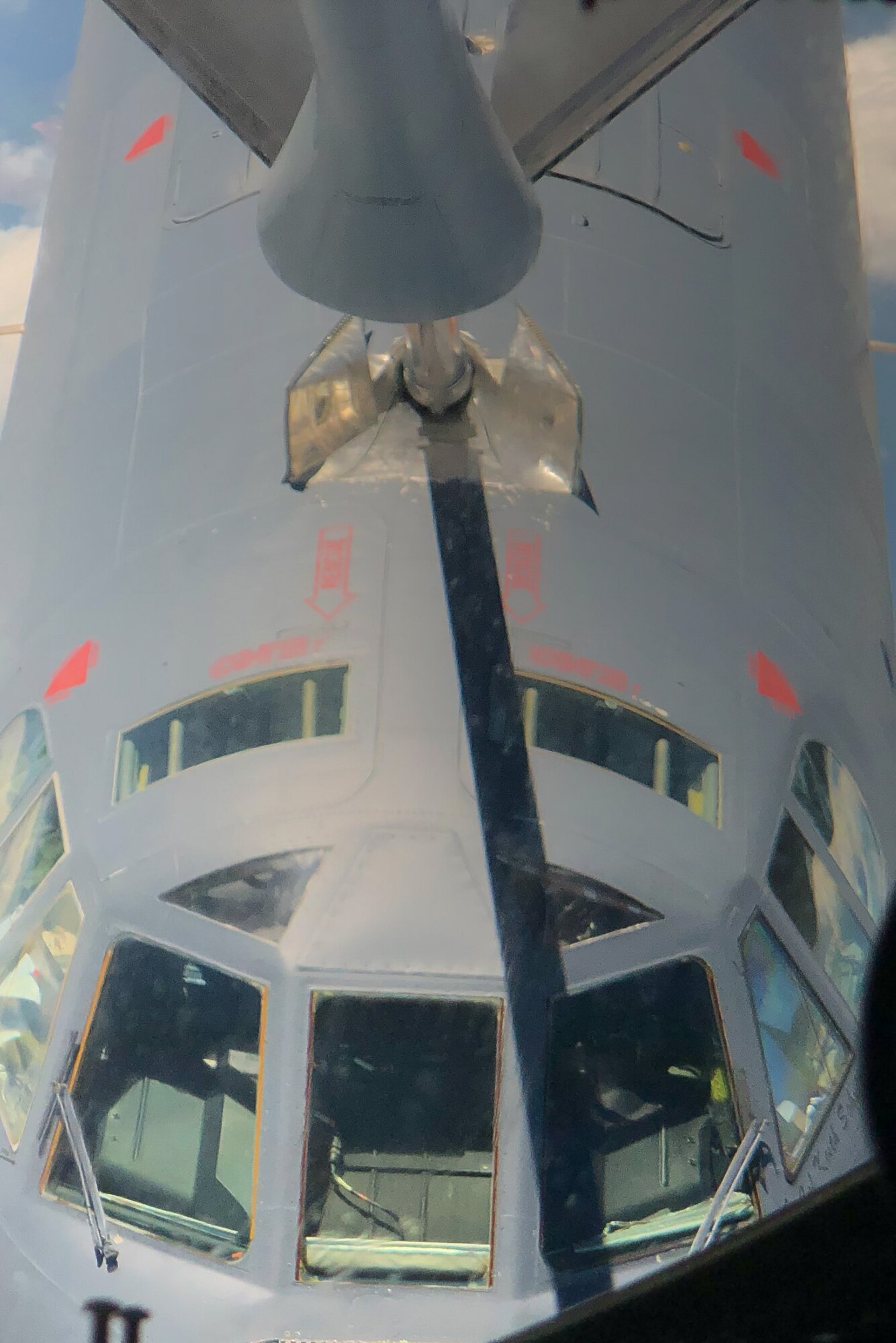 A B-52 Stratofortress lines up to the boom on a KC-135 Stratotanker during a Clergy Appreciation Day flight originating from Barksdale Air Force Base, Louisiana, June 1, 2018.   Reserve Citizen Airmen of the 307th Bomb Wing nominated clergy to attend the event, which included an air refueling flight aboard the KC-135 and a static tour of the B-52.  (U.S. Air Force photo by Tech. Sgt. Cody Burt/released)