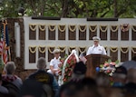 JOINT BASE PEARL HARBOR-HICKAM, Hawaii (May 28, 2018) – Capt. Anthony Carullo, Commander, Submarine Force, U.S. Pacific Fleet chief of staff, addresses guests during the Memorial Day ceremony at the Parche Park and Submarine Memorial in Joint Base Pearl Harbor-Hickam, May 28. (U.S. Navy photo by Mass Communication Specialist 2nd Class Michael H. Lee)