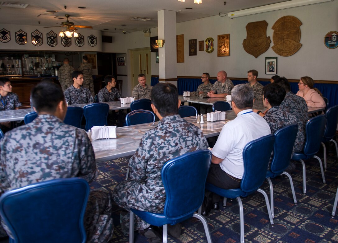 A panel composed of leadership primarily from the 374th Maintenance Group answer questions fielded by Koku-Jieitai Airmen