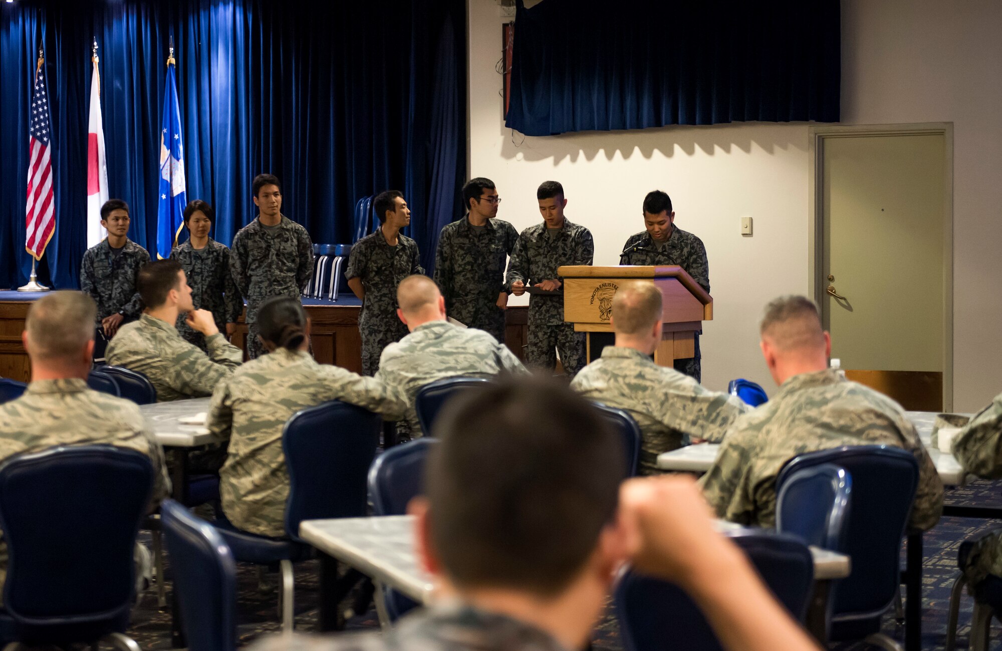 Japanese Maintenance Officers, whom recently graduated from the National Defense Academy of Japan, brief 374th Maintenance Group members