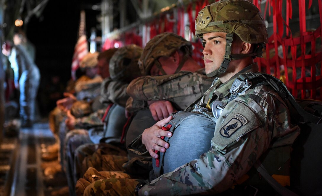US Army Paratrooper in a C-130