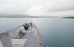 The Arleigh Burke-class guided-missile destroyer USS Benfold (DDG 65) pulls into Guam for a scheduled port visit. Benfold is forward-deployed to the U.S. 7th Fleet area of operations in support of security and stability in the Indo-Pacific region.