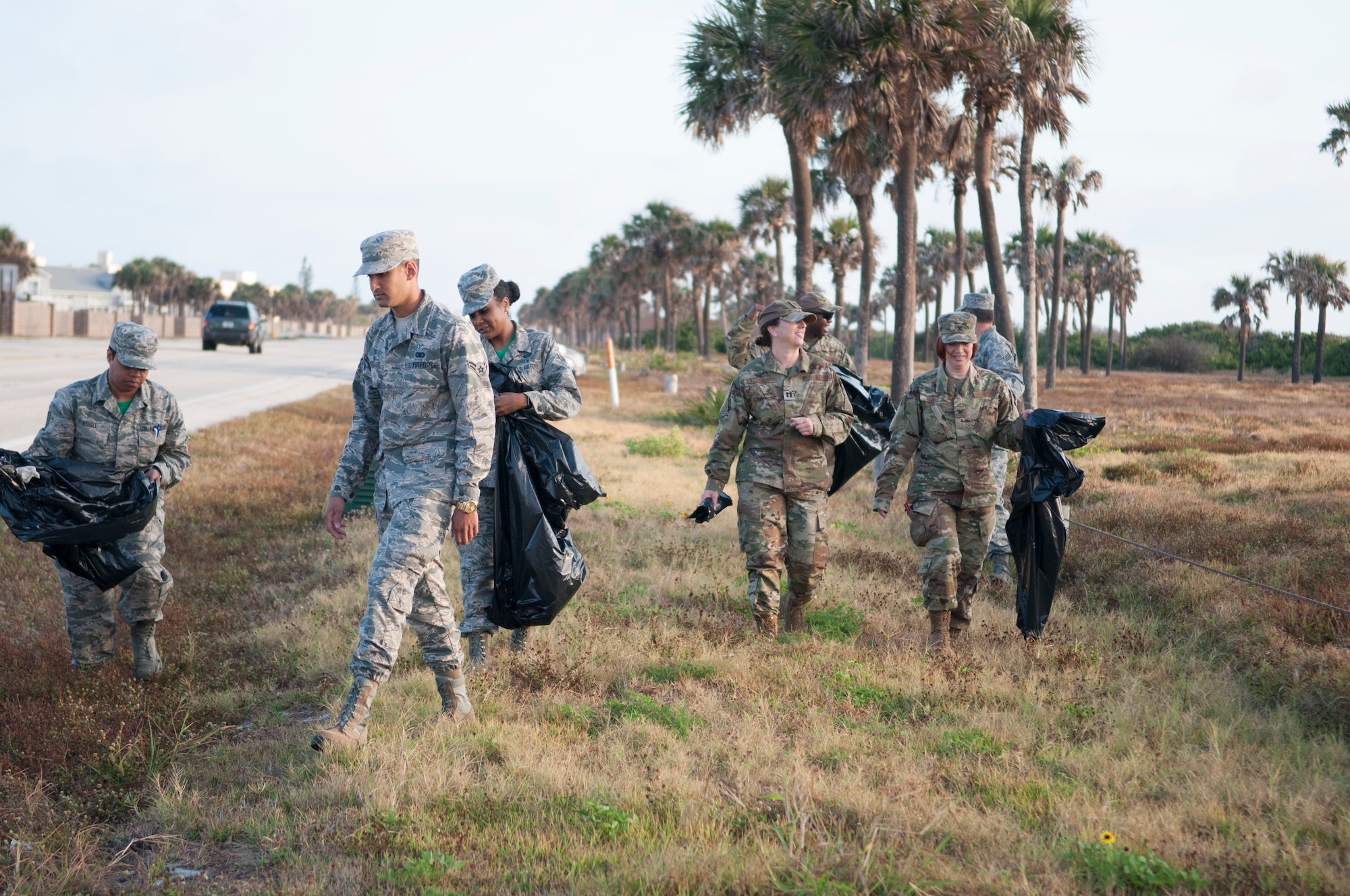 Reserve Citizen Airmen from the 920th Mission Support Group Staff recently staked their claim to a two-mile plot of land outside Patrick Air Force Base, Florida in Cocoa Beach, to became caretakers through the Adopt-a-Highway program. After their sign was erected during the April 2018 drill training weekend, seven MSG Staff personnel went to work clearing trash and debris along their beachside plot. Their plan is to head out every three months to tidy up, as a team-building event and morale builder. (U.S. Air Force photo Staff Sgt. Jared Trimarchi)