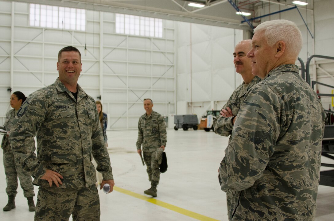 An Airmen instructs Lt. Gen. L. Scott Rice, the director of the Air National Guard, with proper Fuel Cell procedures during a distinguished visitor tour at the 128th Air Refueling Wing, Wisconsin Air National Guard, June 3, 2018.