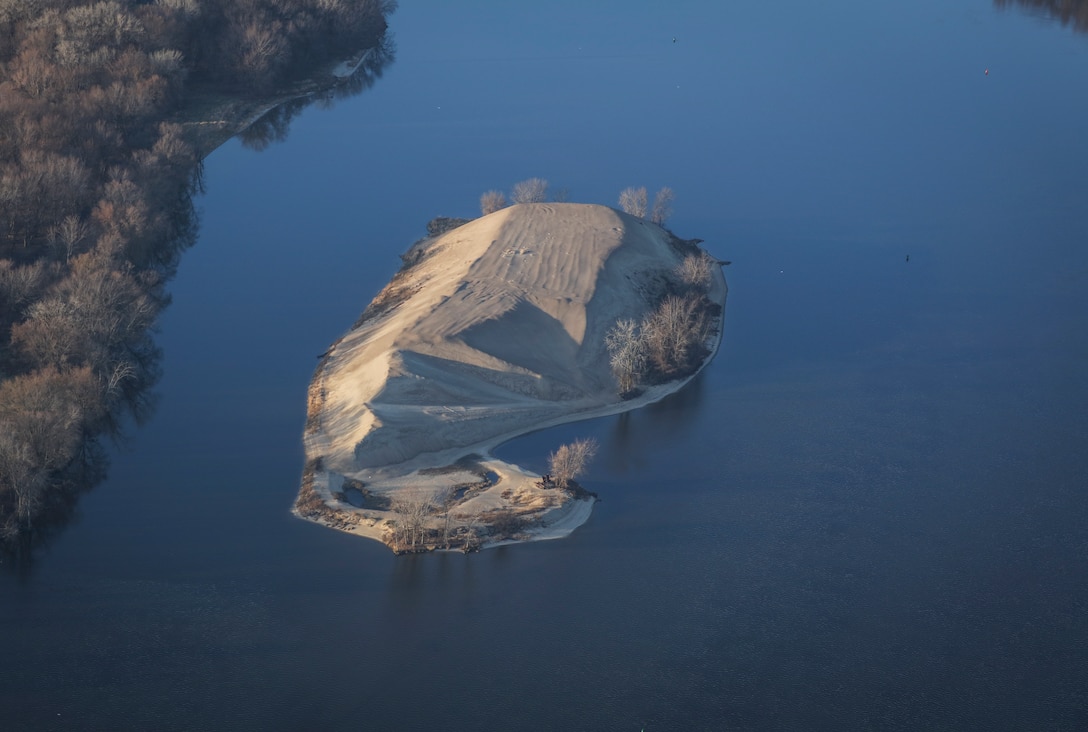 Dredge material placement island on the Mississippi River.