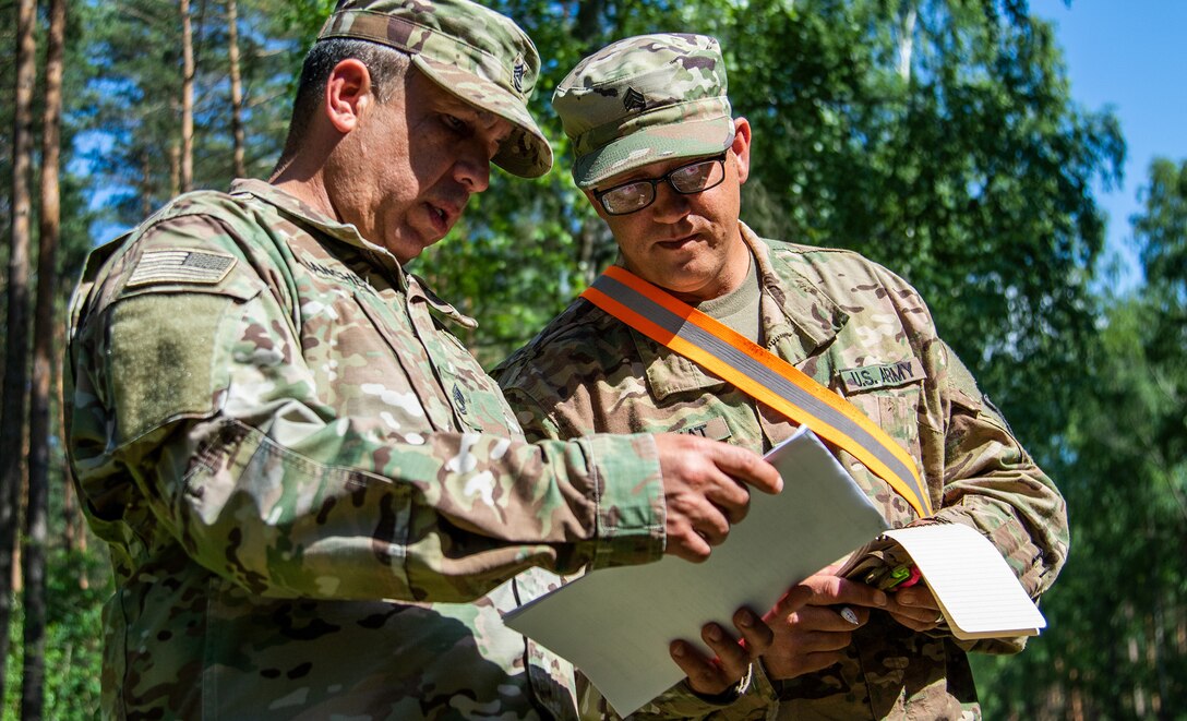 U.S. Army Reserve Sgt. 1st Class Amador Sanchez, left, non-commissioned officer in charge, and Sgt. Jody Galinat