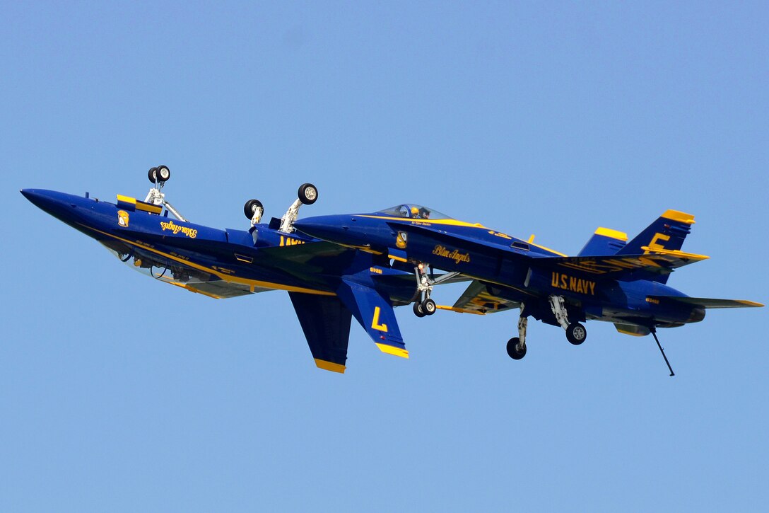 The Blue Angels perform a practice demonstration.