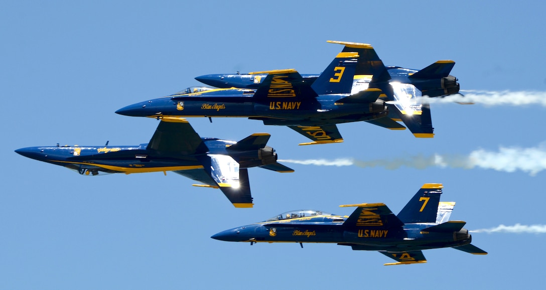 The Blue Angels perform a practice demonstration.