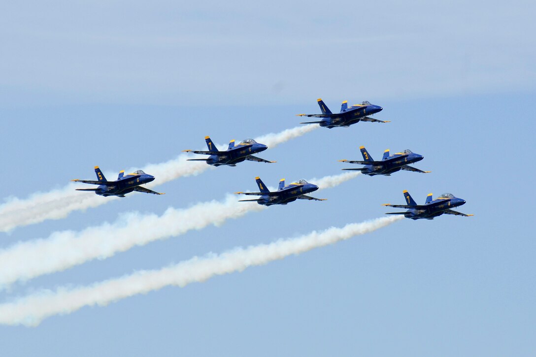 The Blue Angels perform a practice demonstration.