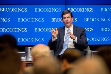 Secretary of the Army Dr. Mark T. Esper lays out the Army Vision at a Brookings Institute event, June 5, 2018.