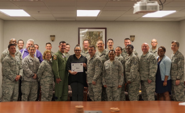 Haydee Gonzales, 47th Medical Operations Squadron medical standards manager, was chosen by wing leadership to be the “XLer” of the week, for the week of May 28, 2018, at Laughlin Air Force Base, Texas. The “XLer” award, presented by Col. Charlie Velino, 47th Flying Training Wing commander, is given to those who consistently make outstanding contributions to their unit and the Laughlin mission.
