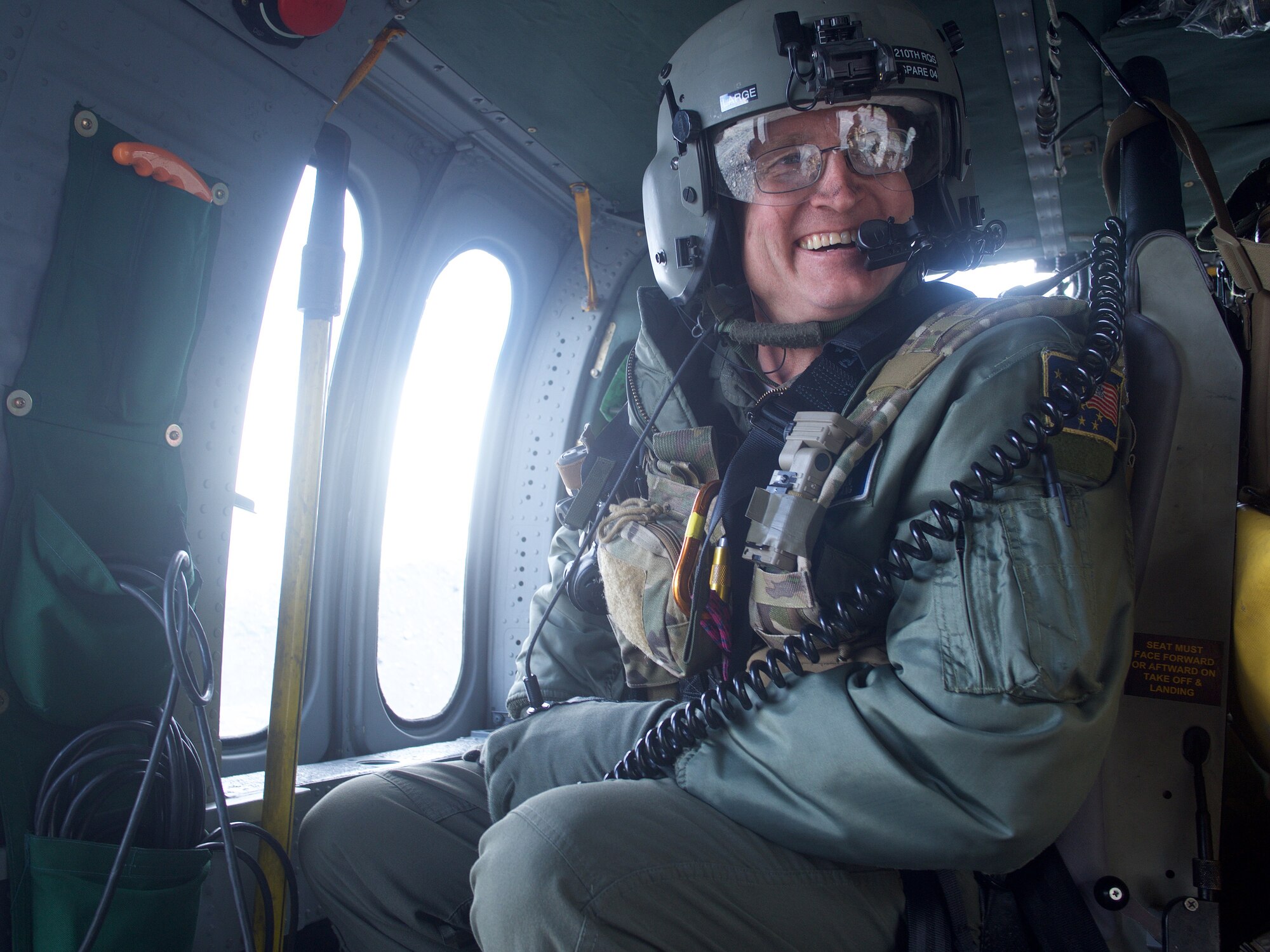 Chief Master Sgt. Lance Jordan flies with Pave Hawk crew for fini flight.