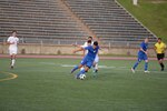 FORT BRAGG, N.C. (June 5, 2018) Air Force Capt. Aaron Zendejas of Tinker Air Force Base, Okla. drives up field against the Marine Corps during day two of the 2018 Armed Forces Men's Soccer Championship held at Fort Bragg, N.C. from 2-10 June, featuring Service members from the Army, Marine Corps, Navy (including Coast Guard) and Air Force. (U.S. Navy photo by Lt. Dana Ayers/Released)