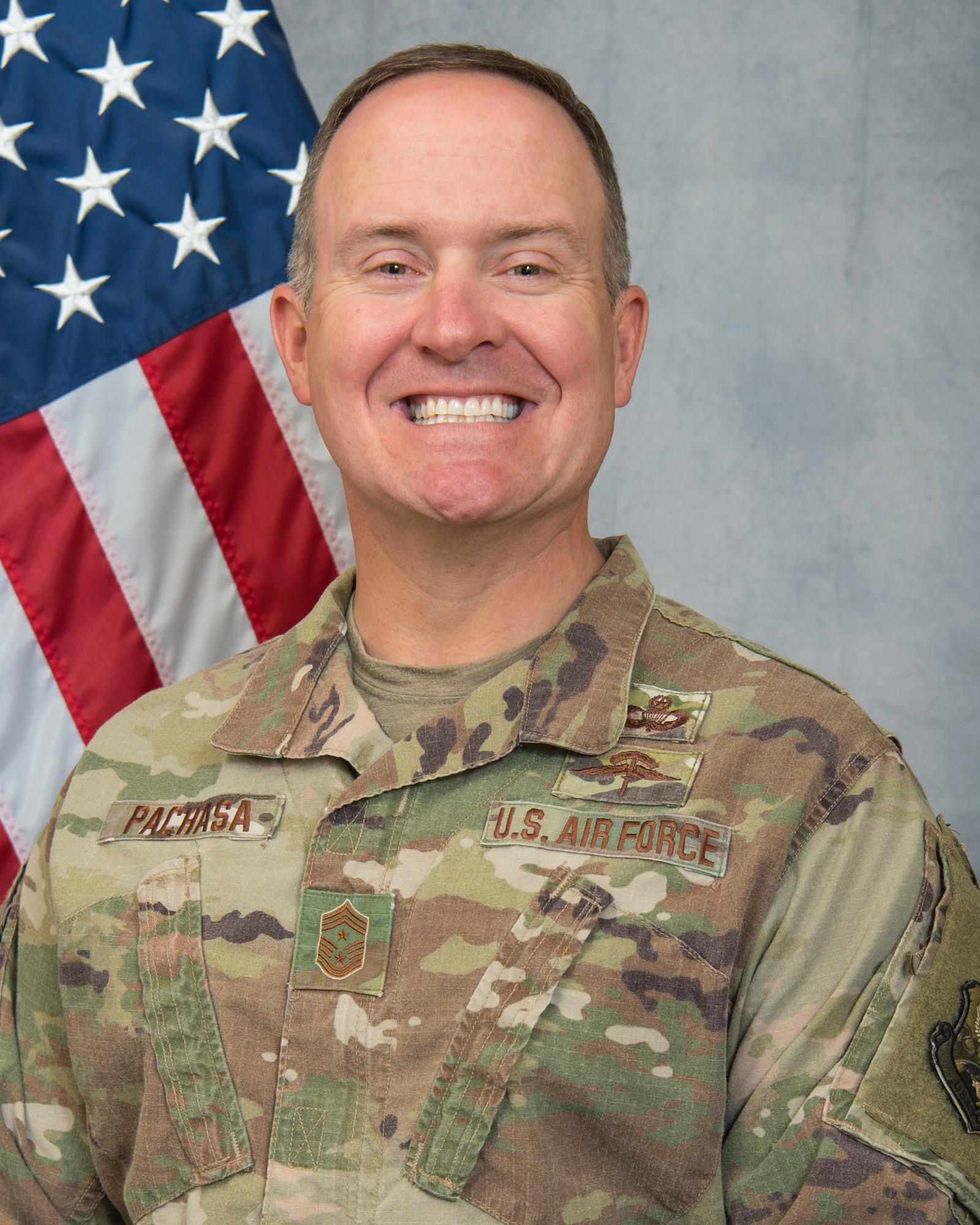 Chief Master Sgt. Timothy Pachasa, 386th Air Expeditionary Wing command chief, official photo.