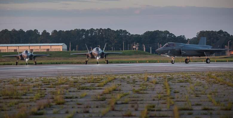 UK F-35B Lightning II prepare to take off from Marine Corps Air Station Beaufort June 6.