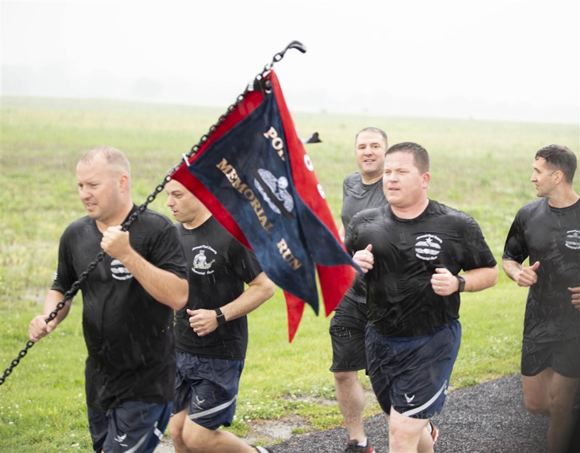 Approximately 20 service members, both active duty and retired, from Air Mobility Command, the 618th Air Operations Center and the 375th Logistics Readiness Squadron completed the annual “Port Dawg Memorial Run” at the end of National Transportation Week.