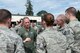 Gen David Goldfein, Chief of Staff of the Air Force, talks with members of the 62nd Aerial Port Squadron, June 5, 2018, at Joint Base Lewis-McChord, Wash. Goldfein and the Airmen had the opportunity to discuss how they support not only Airmen but Soldiers as well as part of the joint base. (U.S. Air Force photo by A1C Sara Hoerichs)