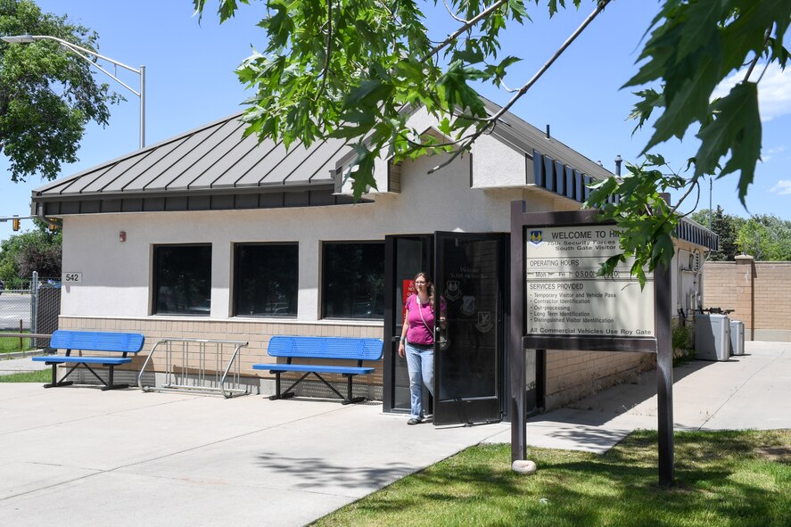 Tina Rincon exits the South Gate Visitor Center June 7, 2018, at Hill Air Force Base, Utah. The visitor center is scheduled to be closed for renovations July 9-Aug. 10. During this time, all visitor center support will move to the West Gate Visitor Center located east of I-15 exit 335. (U.S. Air Force photo by Cynthia Griggs)