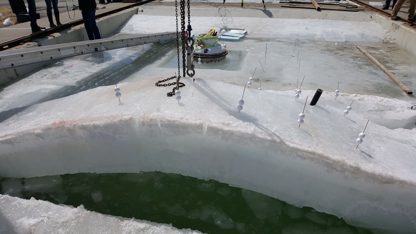 Cold Regions Lab tests survivability of ice stress on Arctic energy and communications pod