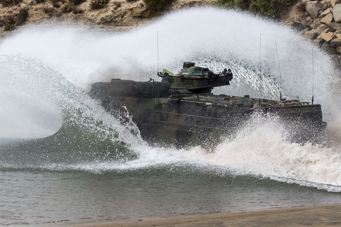 Marines with the Assault Amphibian Schools Battalion Training Command operate an AAV7 Amphibious Assault Vehicle during water operations on Marine Corps Base Camp Pendleton, Calif., June 6, 2018. The AAV was operated by instructors with AAS Bn. to teach the basic operations of the vehicle to students with the basic repair course.