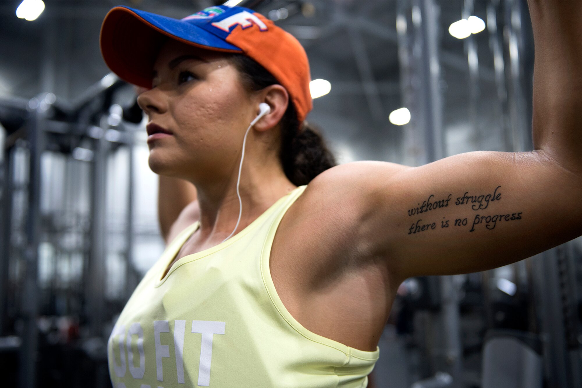 U.S. Air Force Airman 1st Class Haley Storicks, an administrative journeyman assigned to the 509th Contracting Squadron, works out at Whiteman Air Force Base, Missouri, June 1, 2018.