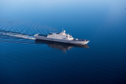 The future USS Sioux City (LCS 11) concluded its Acceptance Trial May 25 after completing a series of graded in-port and underway demonstrations on the Great Lakes for the Navy's Board of Inspection and Survey.