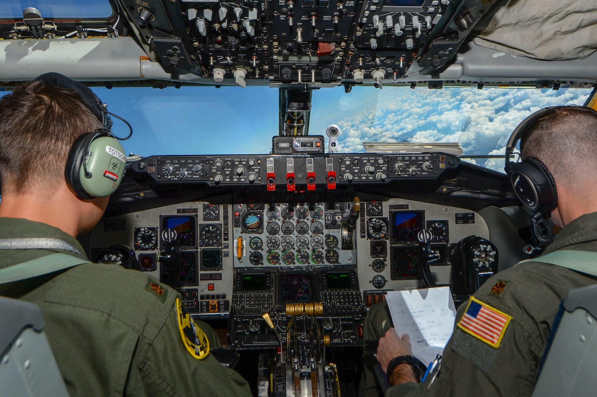 Pilots from the 127th Wing, Selfridge Air National Guard Base, Michigan, fly a KC-135 Stratotanker over Latvia during Saber Strike 18 June 6, 2018. The KC-135 aircraft provides aerial refueling capabilities for the U.S. and its partners allowing an enhanced projection of airpower. (U.S. Air Force photo by Staff Sgt. Jimmie D. Pike)