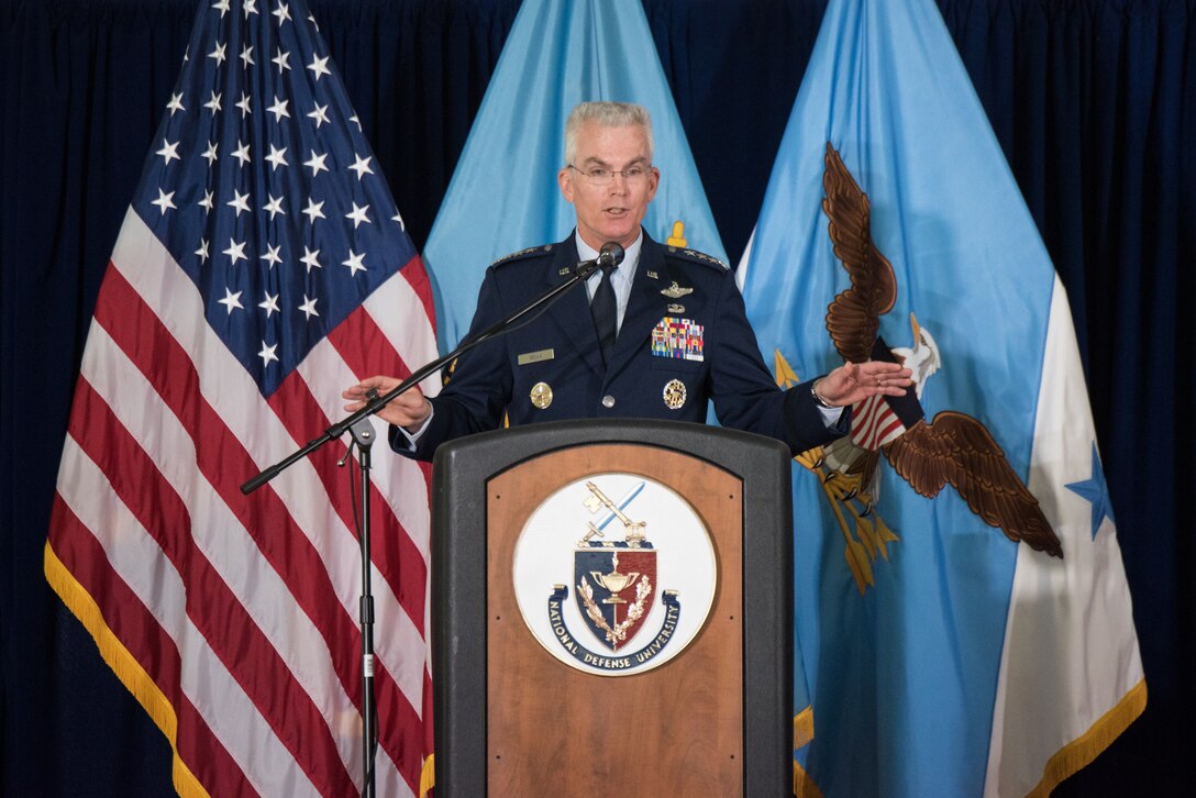 U.S. Air Force Gen. Paul J. Selva, Vice Chairman of the Joint Chiefs of Staff, speaks at the National Defense University (NDU) Graduation
