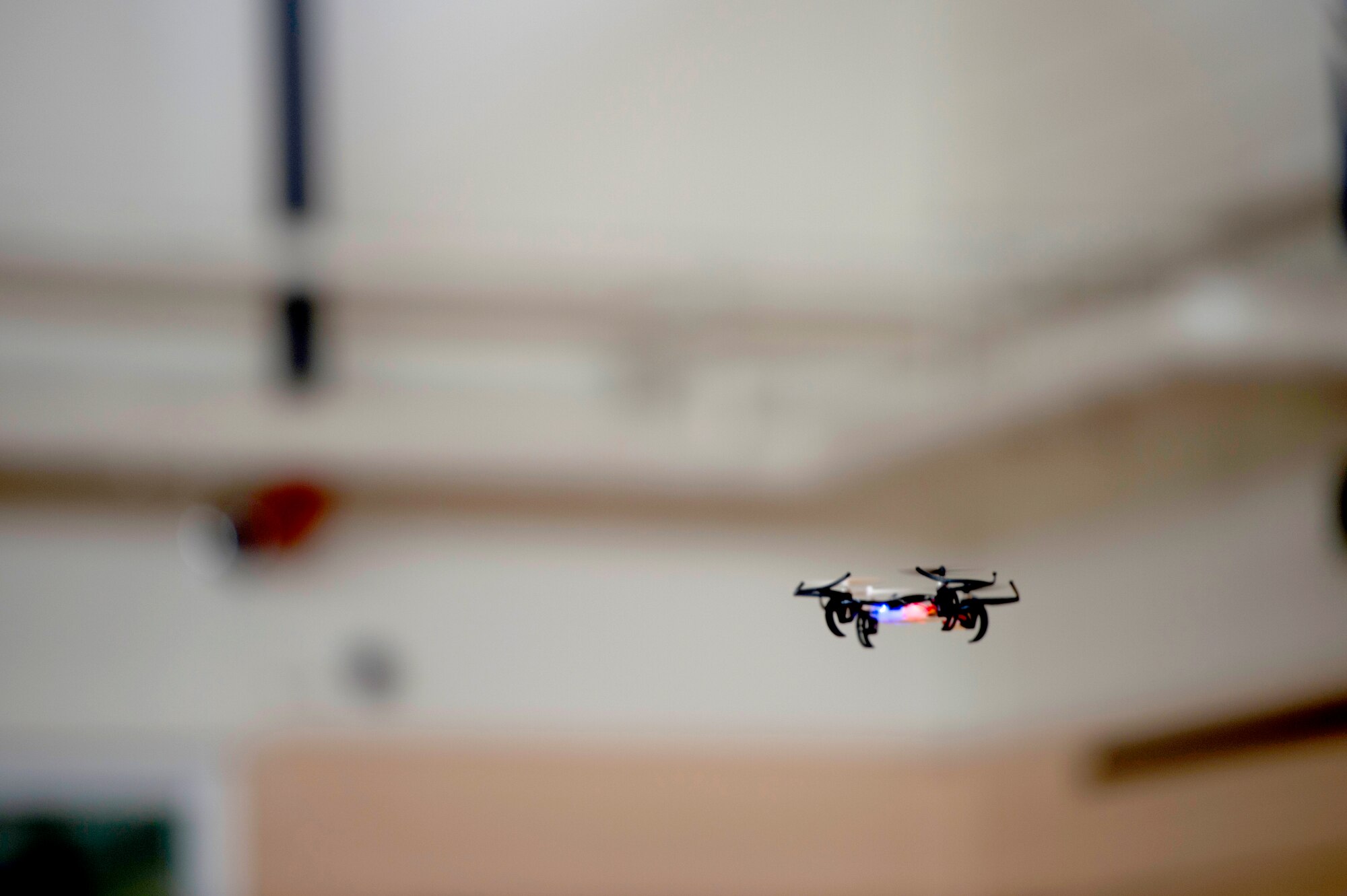 Children flew drones inside of the youth center gymnasium at MacDill Air Force Base, Fla., during a Science Technology Engineering and Math camp June 5, 2018.