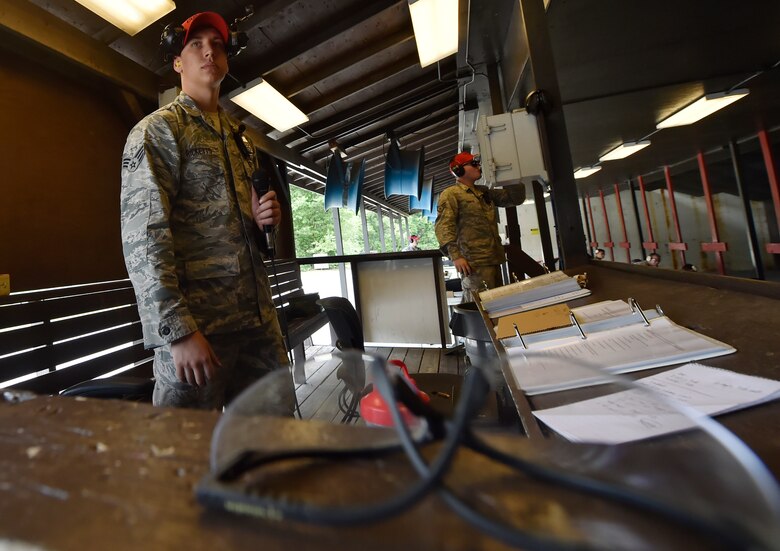 Senior Airman Dylan Ricketts, 628th Security Forces Squadron Combat Arms Training and Maintenance instructor, prepares to instruct an M-4 rifle qualifying course June 5, 2018, at Joint Base Charleston, S.C. CATM instructors at Joint Base Charleston support all military branches and are responsible for qualifying service members and civilians on various weapons.