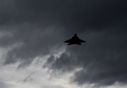 An F-22 Raptor soars through the sky above Joint Base Elmendorf-Richardson, Alaska, May 10, 2018. The F-22, a critical component of the Global Strike Task Force, is designed to project air dominance, rapidly at great distances and defeat threats to the U.S. and its allies. The F-22 cannot be matched by any known or projected fighter aircraft.