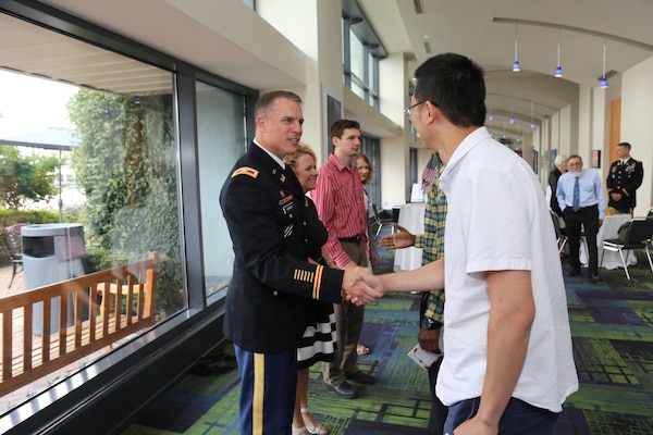U.S. Army Corps of Engineers, Savannah District team members welcome new Commander Col. Daniel Hibner and his family to the district following a Change of Command Ceremony, June 8.