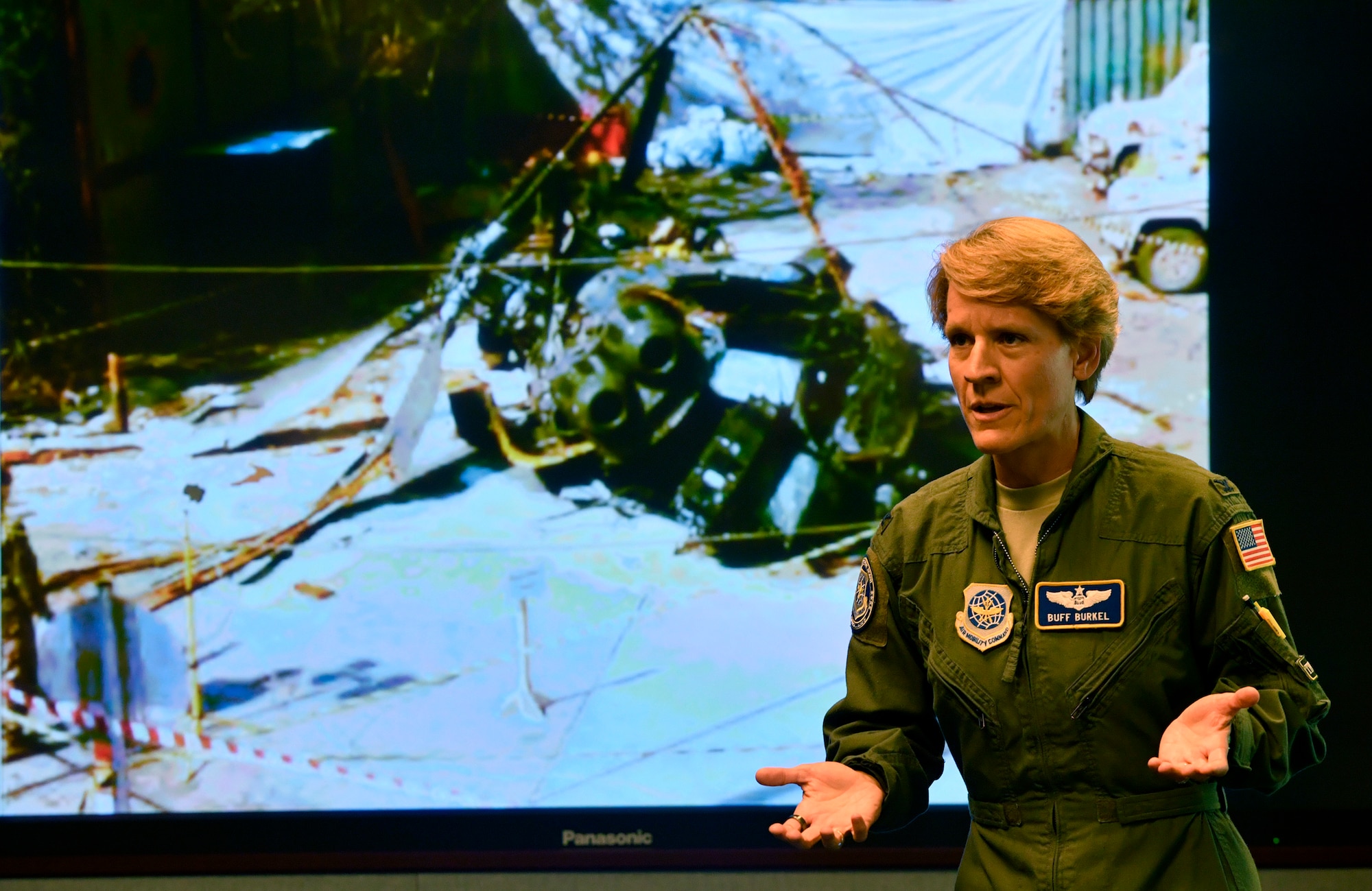 On Oct 11, 2015, Col. Laurel Burkel was rescued from the mangled wreckage of the helicopter crash in Afghanistan. Burkel lived to tell her story, but Maj. Phyllis Pelky, Master Sgt. Greg Kuhse, and three NATO partners were lost.
Recently, she shared her story of resiliency during a Wounded Warrior Care Ambassador workshop event at the 53d Wing.
