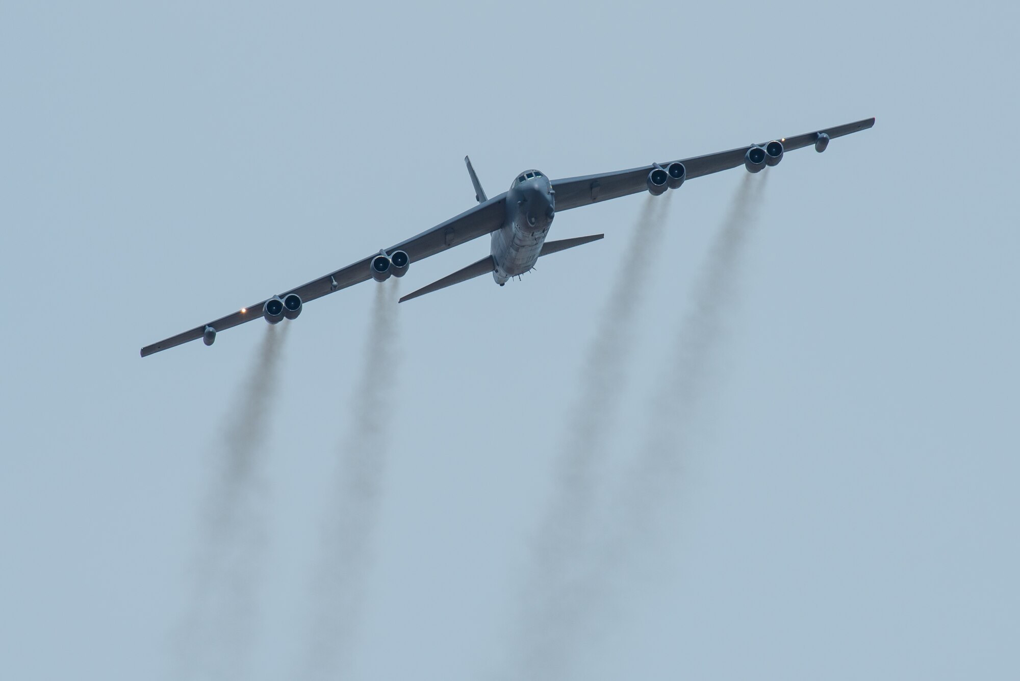 A U.S. Air Force B-52 Stratofortress from the 93rd Bomb Squadron, Barksdale Air Force Base, La., flies an aerial demonstration over the Ohio River April 21, 2018, during the Thunder Over Louisville air show in Louisville, Ky. The Kentucky Air National Guard once again served as the base of operations for military aircraft participating in the show, providing essential maintenance and logistical support. (U.S. Air National Guard photo by Lt. Col. Dale Greer)