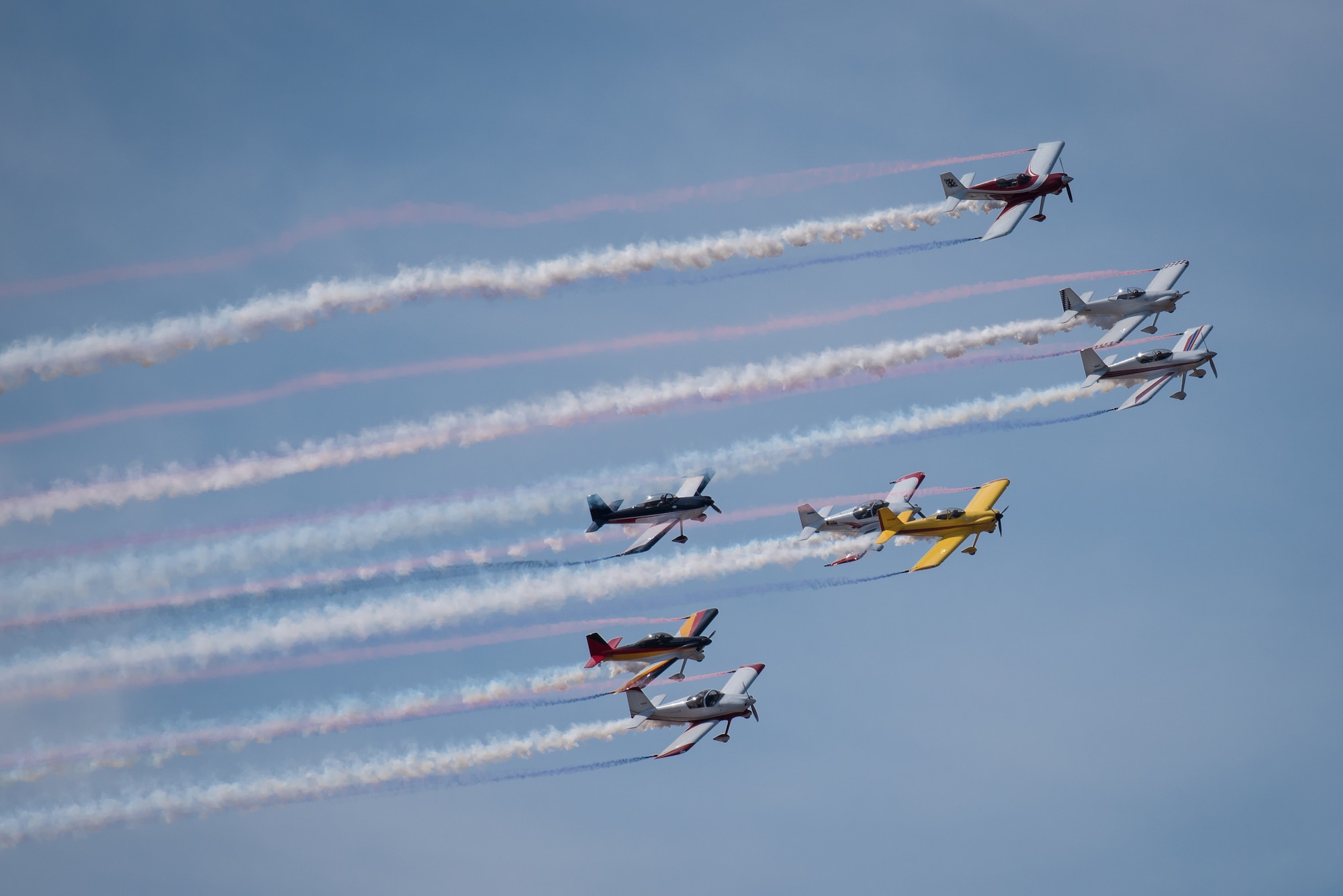 The KC Flight Formation Team performs an aerobatic demonstration over the Ohio River April 21, 2018, during the Thunder Over Louisville air show in Louisville, Ky. This year’s event drew a crowd of more than 500,000 spectators. (U.S. Air National Guard photo by Lt. Col. Dale Greer)