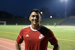 FORT BRAGG, N.C. (June 3, 2018) Gunnery Sgt. Alberto Boy of Camp Pendleton, Calif. competes for the first time at the Armed Forces Men’s Soccer Championship. The 2018 championship is held at Fort Bragg, N.C. from 2-10 June, and features service members from the Army, Marine Corps, Navy and Air Force. (U.S. Navy Photo by Lt. Dana Ayers/Released)