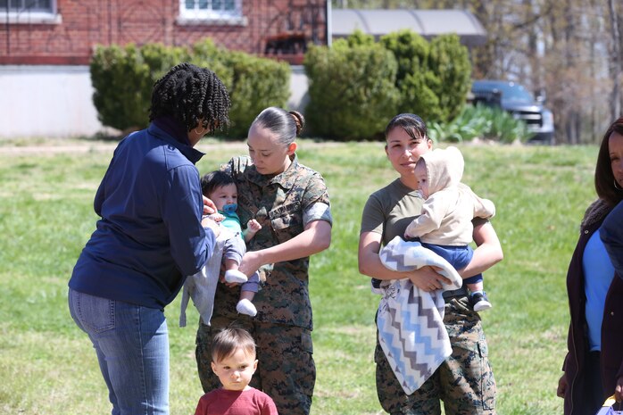 Chemical Biological Incident Response Force family readiness team, with the assistance of Marine Corps Community Services Henderson Hall, hosted a “Healthy Relationships” family day event aboard Naval Support Facility Indian Head, Md., April 17, 2018. During the event there were activities for the whole family, food and an opportunity to create a human ribbon to recognize the Purple Ribbon Campaign, supporting Domestic Violence Awareness month. (Official USMC Photos by Staff Sgt. Santiago G. Colon Jr.)