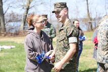 Chemical Biological Incident Response Force family readiness team, with the assistance of Marine Corps Community Services Henderson Hall, hosted a “Healthy Relationships” family day event aboard Naval Support Facility Indian Head, Md., April 17, 2018. During the event there were activities for the whole family, food and an opportunity to create a human ribbon to recognize the Purple Ribbon Campaign, supporting Domestic Violence Awareness month. (Official USMC Photos by Staff Sgt. Santiago G. Colon Jr.)
