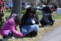 Chemical Biological Incident Response Force family readiness team, with the assistance of Marine Corps Community Services Henderson Hall, hosted a “Healthy Relationships” family day event aboard Naval Support Facility Indian Head, Md., April 17, 2018. During the event there were activities for the whole family, food and an opportunity to create a human ribbon to recognize the Purple Ribbon Campaign, supporting Domestic Violence Awareness month. (Official USMC Photos by Staff Sgt. Santiago G. Colon Jr.)