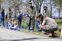 Chemical Biological Incident Response Force family readiness team, with the assistance of Marine Corps Community Services Henderson Hall, hosted a “Healthy Relationships” family day event aboard Naval Support Facility Indian Head, Md., April 17, 2018. During the event there were activities for the whole family, food and an opportunity to create a human ribbon to recognize the Purple Ribbon Campaign, supporting Domestic Violence Awareness month. (Official USMC Photos by Staff Sgt. Santiago G. Colon Jr.)