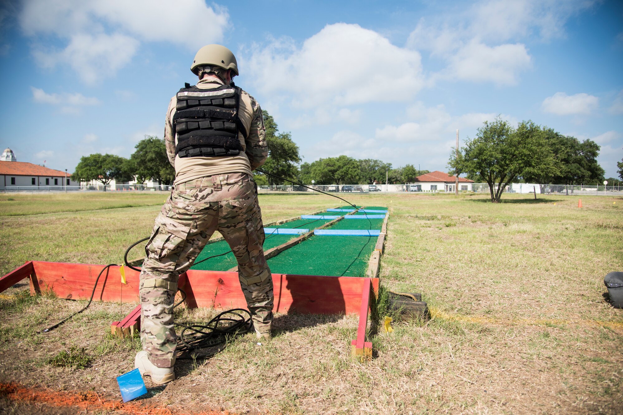 An Explosive Ordnance Disposal member takes part in a fitness study June 5, 2018, at Joint Base San Antonio-Randolph.