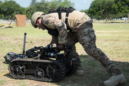 An Explosive Ordnance Disposal member takes part in a fitness study June 5, 2018, at Joint Base San Antonio-Randolph.