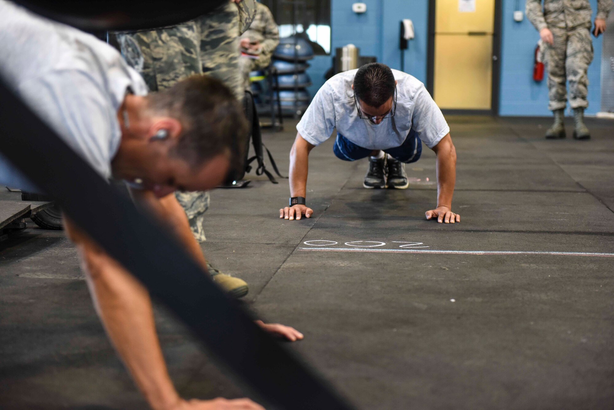 Reservists from the 419th Fighter Wing begin a one-mile run during the annual Murph Challenge in the Hess Fitness Center at Hill Air Force Base, Utah, June 3.