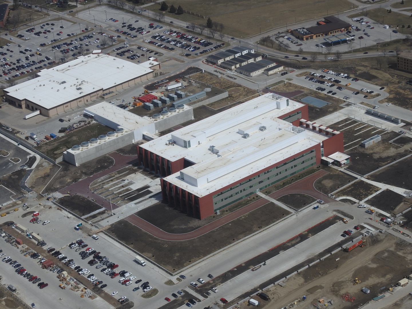 A March 30, 2018 aerial photo of U.S. Strategic Command’s (USSTRATCOM) new Command and Control Facility shows the project’s progress.