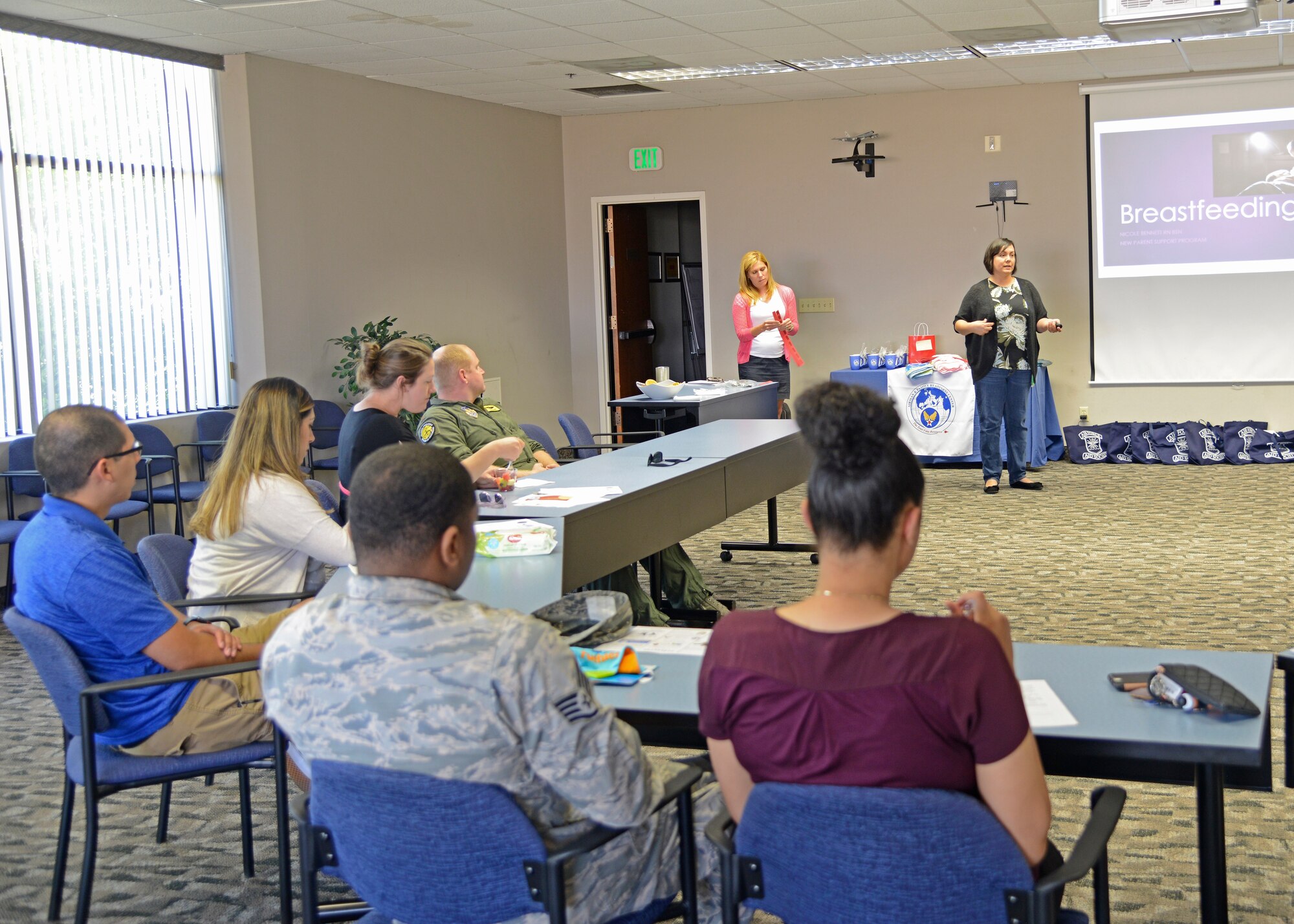 The Airman and Family Readiness Center’s Bundles for Babies class prepares new parents with information and resources available to them during and after pregnancy. The class is held quarterly. (U.S. Air Force photo by Laura Motes)