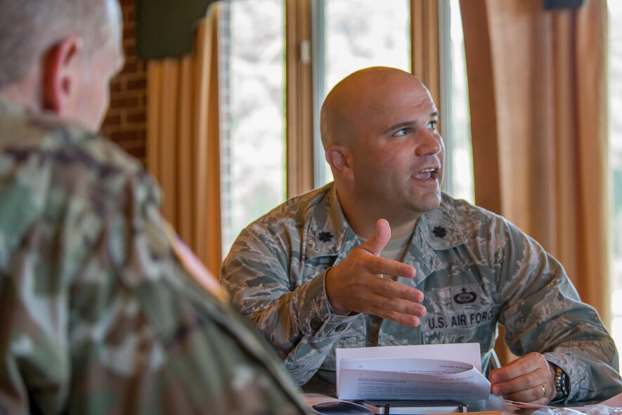 U.S. Air Force Lt. Col. Richard Major, 36th Intelligence Squadron commander, participates in the Community Action Information Board at Joint Base Langley-Eustis, June 8, 2018.